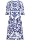 Dolce & Gabbana Printed Midi Dress Majolica Design In Blue