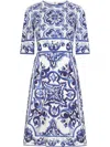 Dolce & Gabbana Printed Midi Dress Majolica Design In Blue