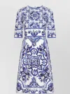 Dolce & Gabbana Printed Midi Dress Majolica Design In Blue