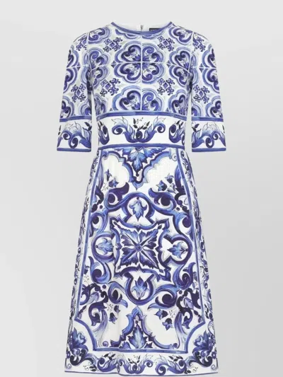 DOLCE & GABBANA PRINTED MIDI DRESS MAJOLICA DESIGN