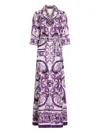 Dolce & Gabbana Printed Midi Dress Detachable Belt Waist In Purple