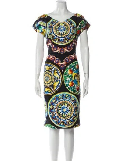 Pre-owned Dolce & Gabbana Printed Midi Length Dress In Black