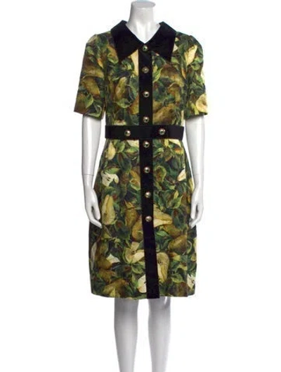 Pre-owned Dolce & Gabbana Printed Midi Length Dress In Black/green