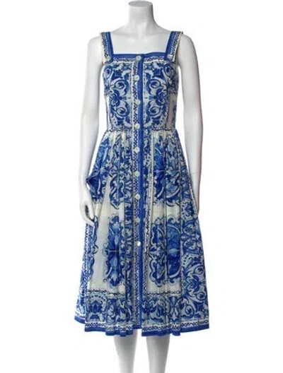 Pre-owned Dolce & Gabbana Printed Midi Length Dress In Blue
