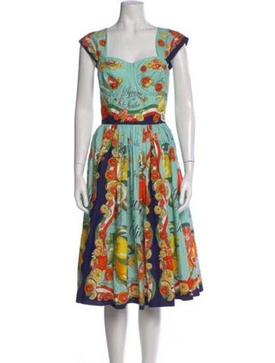 Pre-owned Dolce & Gabbana Printed Midi Length Dress In Blue