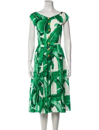 Pre-owned Dolce & Gabbana Printed Midi Length Dress In Green