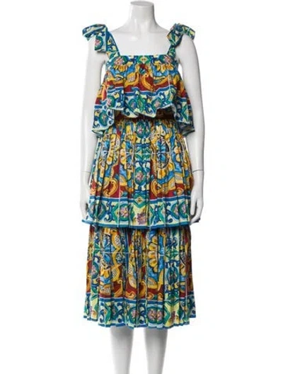 Pre-owned Dolce & Gabbana Printed Midi Length Dress W/ Tags In Blue