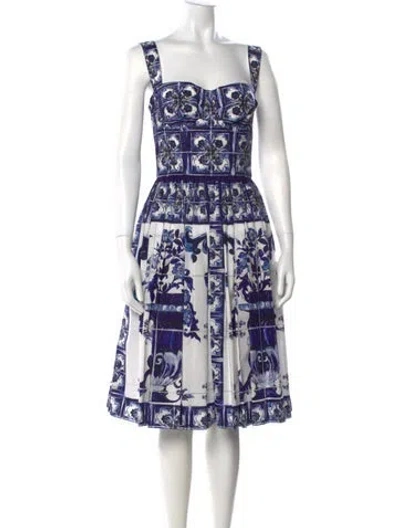Pre-owned Dolce & Gabbana Printed Midi Length Dress W/ Tags In Blue
