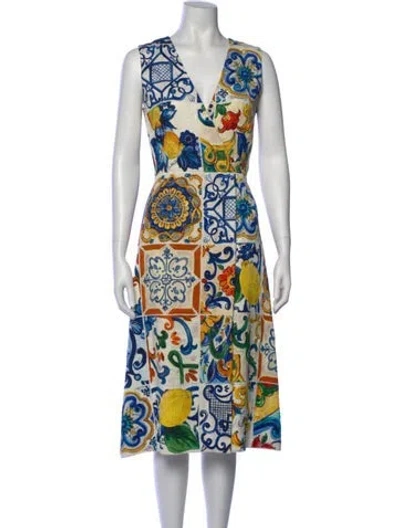 Pre-owned Dolce & Gabbana Printed Midi Length Dress In White
