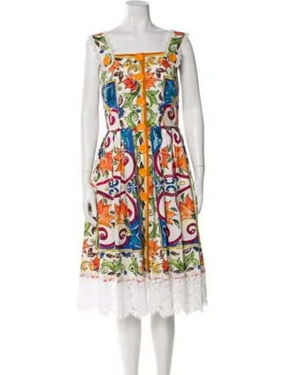 Pre-owned Dolce & Gabbana Printed Midi Length Dress In White