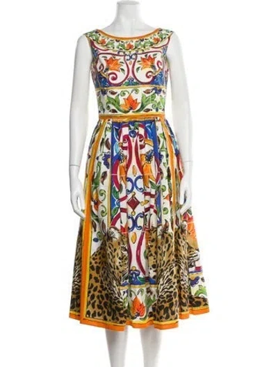 Pre-owned Dolce & Gabbana Printed Midi Length Dress In White