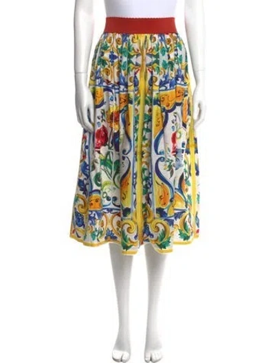 Pre-owned Dolce & Gabbana Printed Midi Length Skirt In White