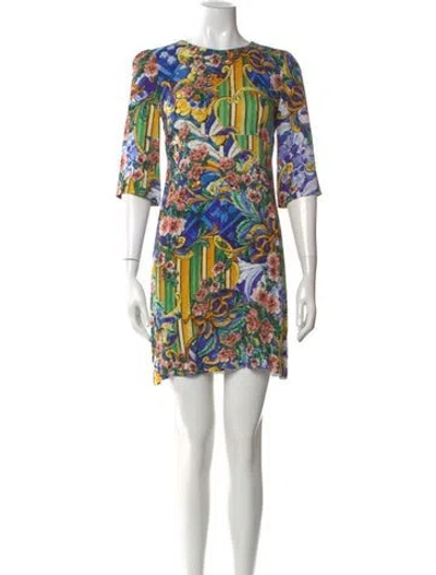 Pre-owned Dolce & Gabbana Printed Mini Dress In Blue