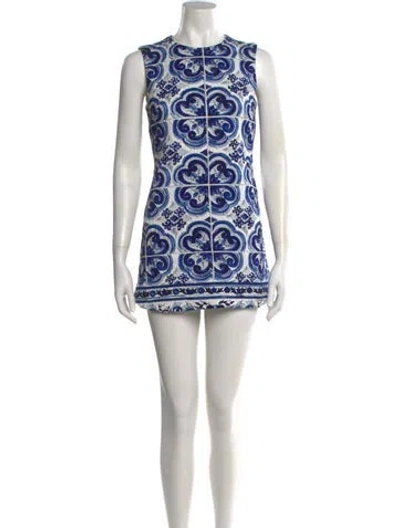 Pre-owned Dolce & Gabbana Printed Mini Dress In Blue