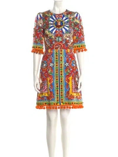 Pre-owned Dolce & Gabbana Printed Mini Dress In Red