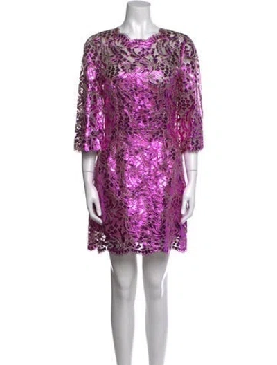 Pre-owned Dolce & Gabbana Printed Mini Dress W/ Tags In Metallic/purple