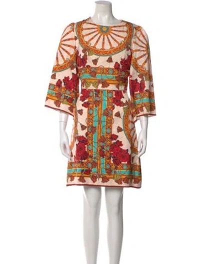 Pre-owned Dolce & Gabbana Printed Mini Dress W/ Tags In Red