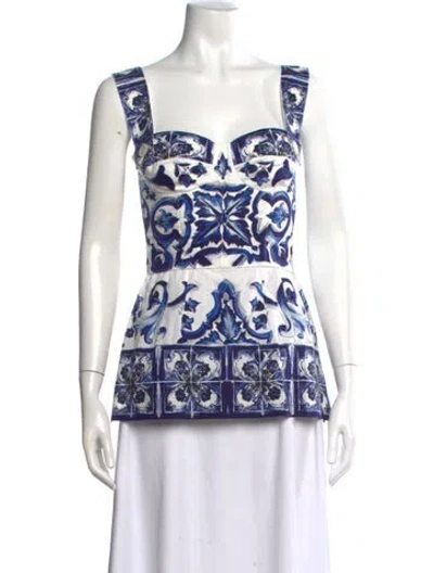 Pre-owned Dolce & Gabbana Printed Mini Dress W/ Tags In White