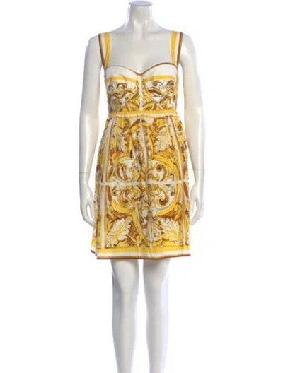 Pre-owned Dolce & Gabbana Printed Mini Dress W/ Tags In Yellow