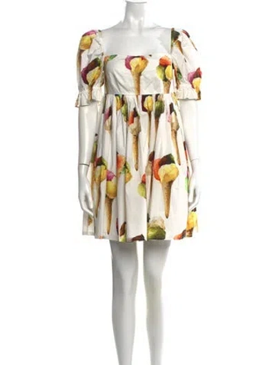 Pre-owned Dolce & Gabbana Printed Mini Dress In White