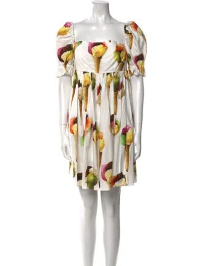 Pre-owned Dolce & Gabbana Printed Mini Dress In White