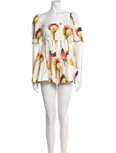 Pre-owned Dolce & Gabbana Printed Mini Dress In White