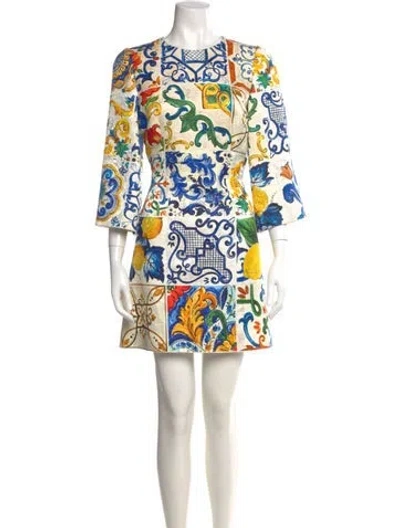 Pre-owned Dolce & Gabbana Printed Mini Dress In White