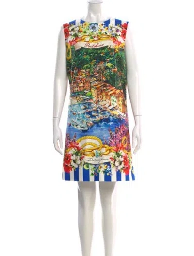 Pre-owned Dolce & Gabbana Printed Mini Dress In White