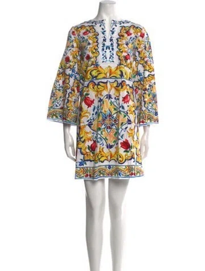 Pre-owned Dolce & Gabbana Printed Mini Dress In Yellow
