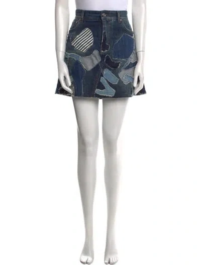 Pre-owned Dolce & Gabbana Printed Mini Skirt In Blue