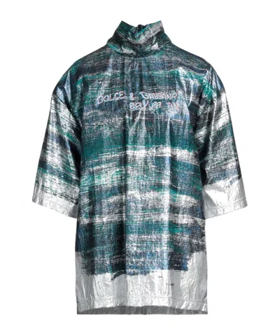 Dolce & Gabbana Printed Mock Neck Short-sleeve Top In Multi