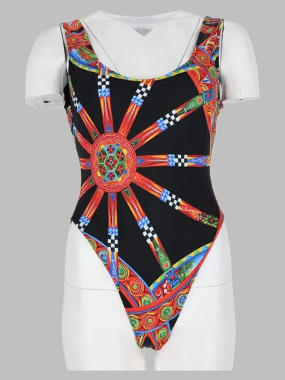 Dolce & Gabbana Printed One-piece Swimsuit In Black