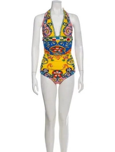 Pre-owned Dolce & Gabbana Printed One-piece In White