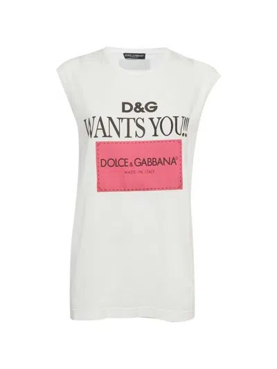 Pre-owned Dolce & Gabbana Printed Oversized T-shirt In White