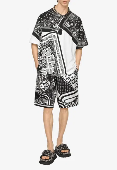 Dolce & Gabbana Printed Patchwork Short-sleeved T-shirt In Monochrome
