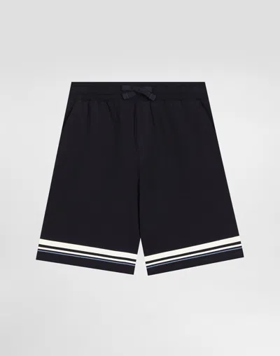Dolce & Gabbana Printed Piqué Shorts In Blue