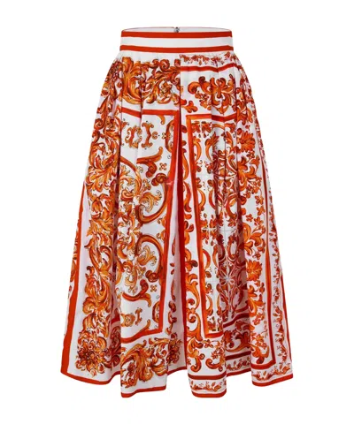 Dolce & Gabbana Printed Pleated Skirt In Red