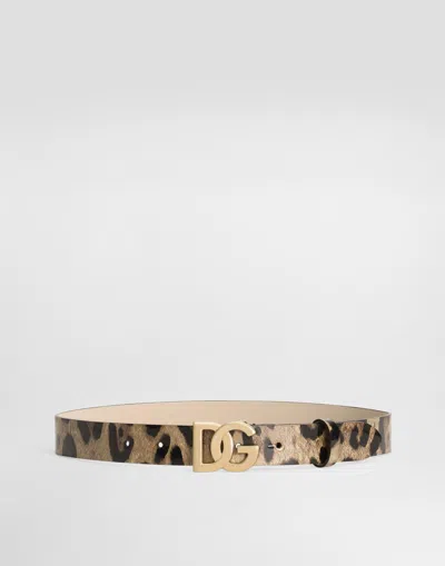 Dolce & Gabbana Printed Polished Calfskin Belt In Animal Print