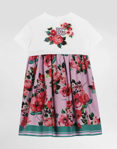 Dolce & Gabbana Printed Poplin And Jersey Dress In Multicolor