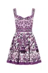 Dolce & Gabbana Violet Dress With Thin Straps And All-over Floral Motif In Cotton Blend Woman In Purple