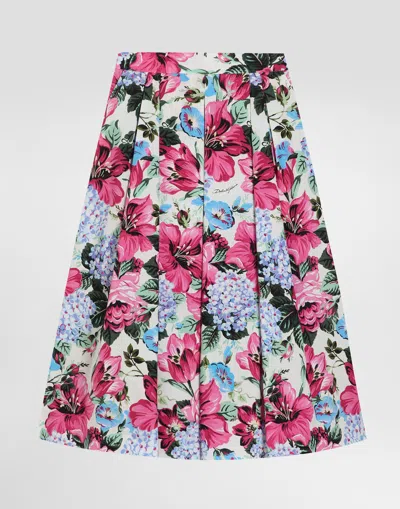Dolce & Gabbana Printed Poplin Skirt In Multicolor