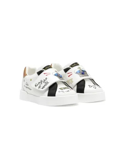 Dolce & Gabbana Kids' Printed Portofino Sneakers In White