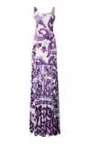 Dolce & Gabbana Printed Rayon Organza Maxi Dress In Purple