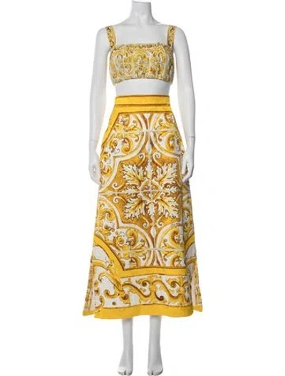 Pre-owned Dolce & Gabbana Printed Ruffle Embellishment Skirt Set In Yellow