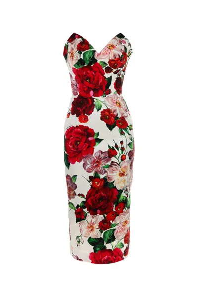 DOLCE & GABBANA ABITO IN RASO STAMPATO DONNA
