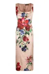 Dolce & Gabbana Flower Print Satin Sheath Longuette Dress In Neutral