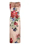 Dolce & Gabbana Flower Print Satin Sheath Longuette Dress In Animal Print