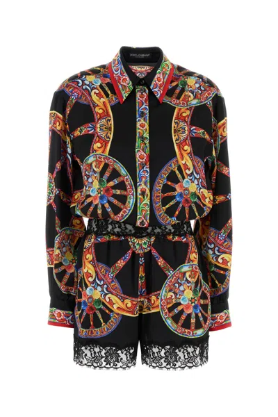 Dolce & Gabbana Printed Satin Jumpsuit In White