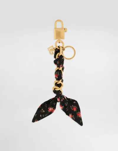 Dolce & Gabbana Printed Satin Keychain In Black