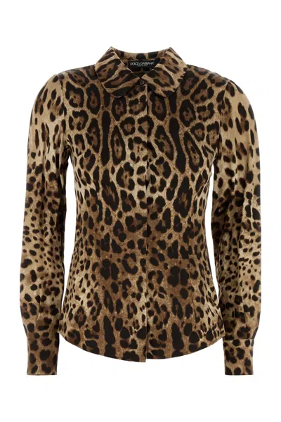 Dolce & Gabbana Printed Satin Shirt In Animal Print